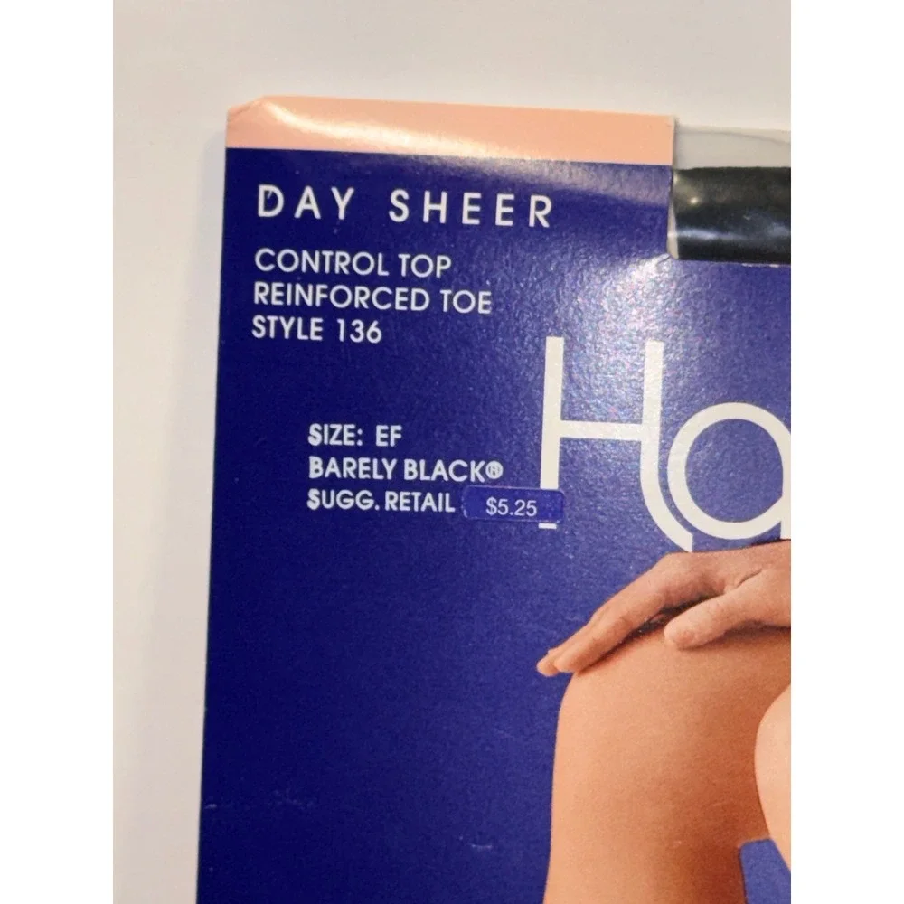 Hanes Too Day Sheer Pantyhose Barely Black Size EF Control Top Style 136 Vintage